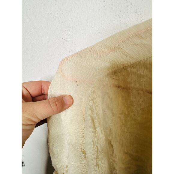 ALEXIS Ivory Cream Crinkle Chiffon Peasant Zip Front Drawstring Hem Posey Top S - Picture 12 of 16